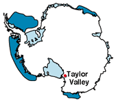 Taylor Valley highlighted on Antarctic map